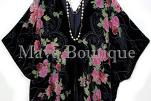 Tea Roses Caftan Kimono Burnout Velvet Black Red & Pink Usa Made Maya Matazaro