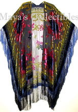 Maya Matazaro Tye Dye Pink Gold Blue Fringe Kimono Burrnout Velvet Jacket Coat