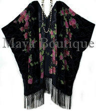 Tea Roses Caftan Kimono Burnout Velvet Black Red & Pink Usa Made Maya Matazaro