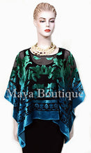 Art To Wear Poncho Top Burnout Velvet Hand Dyed Green Turquoise Maya Boutique