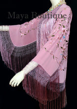 Embroidered Silk Fringe Jacket Kimono Strawberry Ice Multi Birds Flower Maya