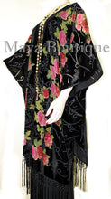 Tea Roses Caftan Kimono Burnout Velvet Black Red & Pink Usa Made Maya Matazaro
