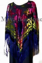 Tye Dye Poncho Shawl Fringe Top Burnout Velvet Blue Pink Multi Maya Matazaro