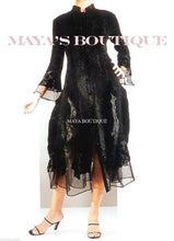 Stunning Dress Coat Crinkle Silk Velvet & Organza Ruffle Black S/M