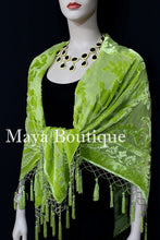 Lime Green Piano Shawl Scarf Wrap All Beaded Silk Burnout Velvet Maya Matazaro