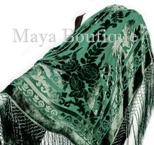 Emerald Green Piano Shawl Wrap Fringed Scarf Silk Burnout Velvet Maya Matazaro