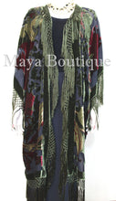 Fringe Jacket Kimono Silk Burnout Velvet Art Nouveau Black Olive Maya Matazaro