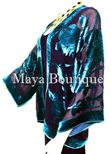 Aqua & Black Silk Burnout Velvet Jacket Short Kimono No Fringe Maya Matazaro