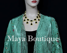 Embroidered Silk Fringe Jacket Kimono Tiffany Green Hand Dyed Maya Matazaro USA