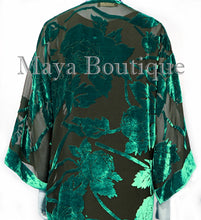 Teal Long Kimono Jacket Silk Burnout Velvet No Fringe Maya Matazaro