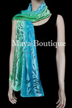Jade Turquoise Camellia Shawl Wrap Scarf Burnout Velvet Hand Dyed Maya Matazaro