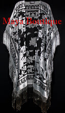 Silver Gray Caftan Duster Fringe Jacket Kimono Burnout Velvet Maya Matazaro