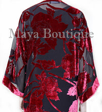 Red Long Kimono Jacket Silk Burnout Velvet No Fringe Maya Matazaro