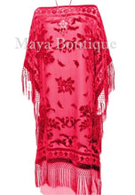Scarlet Red Silk Burnout Velvet Caftan Dress Duster Kimono Fringe Maya Matazaro