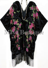 Tea Roses Caftan Kimono Burnout Velvet Black Red & Pink Usa Made Maya Matazaro