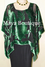 Silk Burnout Velvet Poncho Kimono Top Emerald & Black No Fringe Maya Matazaro