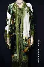 Kimono Duster Fringe Jacket Silk Solid Velvet Peacock Ivory Multi Maya Matazaro