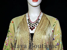 Gold Beige Silk Embroidered Fringe Jacket Flamenco Kimono Multi Maya Matazaro