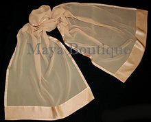 Beige Scarf Wrap Shawl Silk Chiffon Satin Border Maya Matazaro