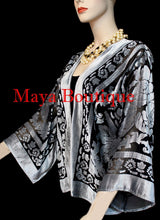 Maya Matazaro Silver Gray Jacket Kimono Burnout Velvet Short No Fringe