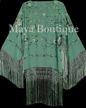 Embroidered Silk Fringe Jacket Kimono Tiffany Green Hand Dyed Maya Matazaro USA