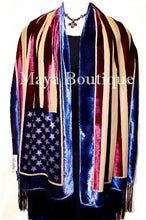 American USA Flag Silk Burnout Velvet Shawl Wrap With Fringes Maya Matazaro