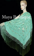 Flamenco Embroidered Silk Piano Shawl Wrap Tiffany Green Hand Dyed Maya Matazaro