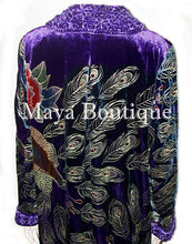 Opera Coat Duster Silk Velvet Purple Peacock Long Lined 1X-2X Maya Matazaro