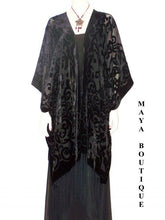 Maya Matazaro Caftan Kimono Duster Burnout Velvet Art Nouveau Black Made in USA