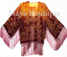 Wearable Art Velvet Kimono Jacket Hand Dyed Tangerine & Coco Short Maya Matazaro