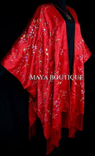 Red Embroidered Silk Kimono Caftan Duster Opera Coat Maya Matazaro Plus Up to 5X