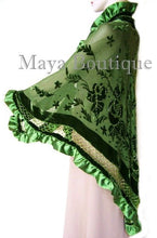 Silk Shawl Wrap Beaded Burnout Velvet Green Triangle Satin Ruffles Maya Matazaro