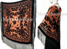 Silk Piano Shawl Wrap Scarf Burnout Velvet Tangerine & Black Maya Matazaro