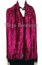 Burgundy Crush Velvet Scarf With Fringes Maya Matazaro MADE IN USA