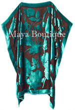 Caftan Dress Kimono Silk Burnout Velvet Teal Black Hand Dyed Maya Matazaro