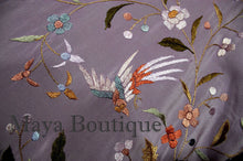 Maya Matazaro Embroidered Silk Fringe Jacket Kimono Lilac Multi Birds Flower