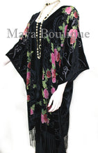 Tea Roses Caftan Kimono Burnout Velvet Black Red & Pink Usa Made Maya Matazaro