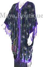 Maya Kimono Opera Coat Duster Beaded Silk Burnout Velvet Peacock Purple PLUS