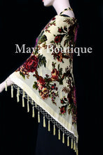 Piano Shawl Scarf Wrap Vanilla Victorian Rose Silk Burnout Velvet All Beaded