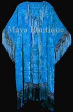 Aqua Kimono Fringe Jacket Opera Coat Silk Burnout Velvet Maya Matazaro USA Made