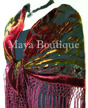 Maya Matazaro Tye Dye Burgundy Silk Burnout Velvet Piano Shawl Wrap Scarf