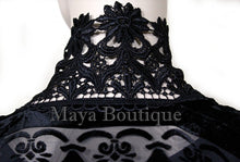 Lace & Burnout Velvet Kimono Caftan Jacket Duster Black Maya Matazaro Plus