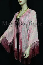 Maya Matazaro Rose Quartz Silk Burnout Velvet Fringe Jacket Short Kimono US Made