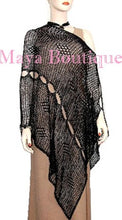 Black Crochet Poncho Top Asymmetrical Rayon-Silk Maya Matazaro One Size