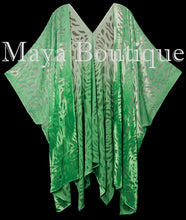 Maya Matazaro Green Ombre Camellia Burnout Velvet Caftan Kimono Jacket Hand Dyed