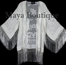 Ivory Short Fringe Coat Jacket Kimono Silk Burnout Velvet Maya Matazaro USA Made