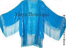 Silk Burnout Velvet Silk Short Fringe Jacket Light Turquoise NEW Hand Dyed