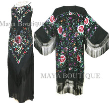 Dress Gown Silk Embroidered Flapper Style Black Multi Maya Matazaro L