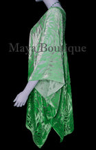 Maya Matazaro Green Ombre Camellia Burnout Velvet Caftan Kimono Jacket Hand Dyed
