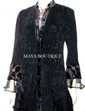 Stunning Dress Coat Crinkle Silk Velvet & Organza Ruffle Black S/M